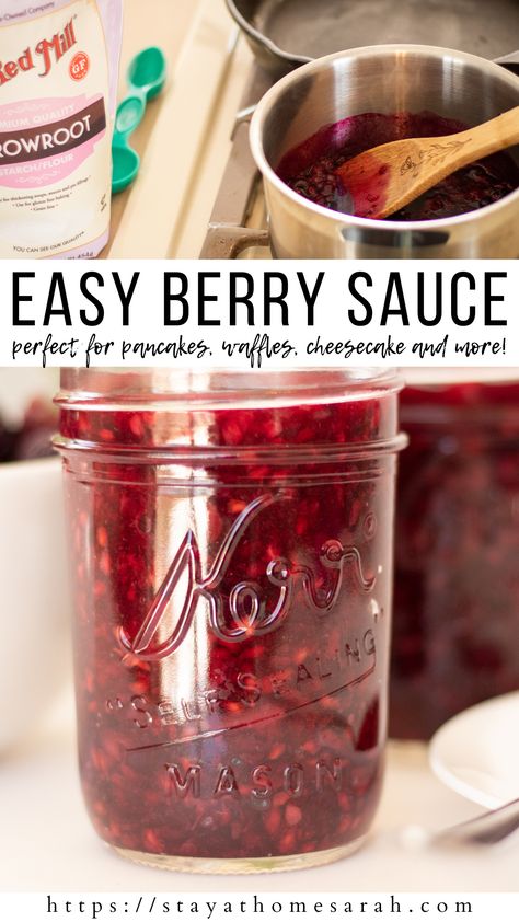 This easy berry sauce is delicious spooned over pancakes or waffles, dutch baby, french toast, ice cream, yogurt, cheesecake and more! Make it in just a few minutes with only 4 simple ingredients - no refined sugar or cornstarch! Berry Sauce, Organic Fruit, Refined Sugar, Healthy Breakfast Recipes, 4 Ingredients, Easy Breakfast, Fruits And Veggies, Home Cooking, Sauce Recipes