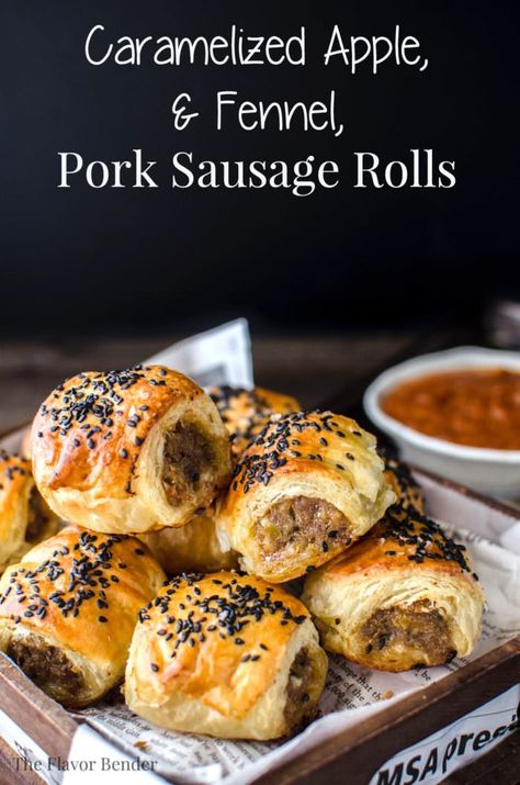 Caramelized Apple and Fennel, Pork Sausage Rolls - The Flavor Bender Pork Sausage Rolls, Sausage Roll Recipe, Easy Make Ahead Appetizers, Homemade Sausage Rolls, Sausage Rolls Recipe, Ground Pork Recipes, Fennel Sausage, Apple Pork, Fancy Appetizers