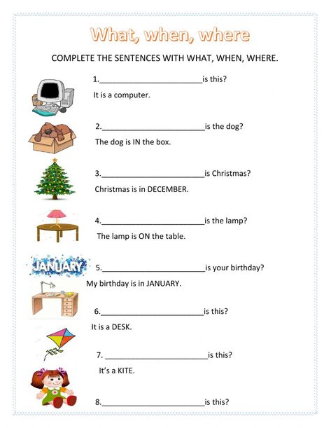 What When Where Worksheet, English Grade 2 Worksheets, When Worksheet, Where Worksheet, Common Nouns Worksheet, Greek Lessons, Practice English Grammar, Tense Worksheet, English Language Learning Activities