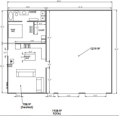 How can I price out this shop/apartment plan?  ETA:  Critique my layout UPDATED LAYOUT - Page 1 - AR15.COM Barn Apartment Plans, Shop Floor Plans, 40x60 Shop, Metal Shop Houses, Shop With Living Quarters, Shop Apartment, Pole Barn Plans, Barn With Living Quarters, Apartment Plan