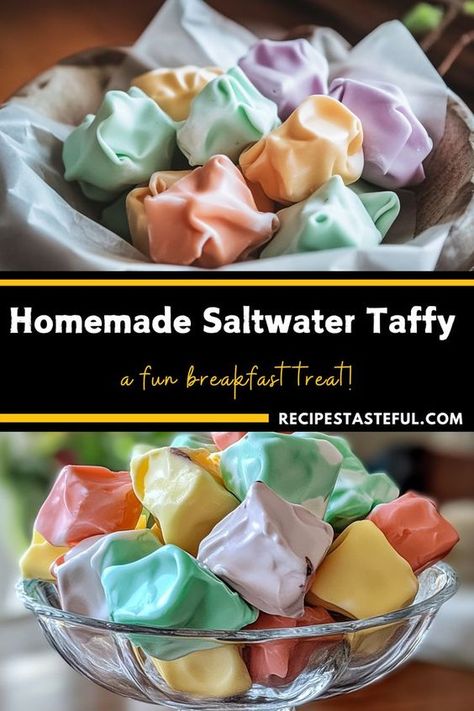 Indulge in the sweet, chewy delight of homemade saltwater taffy! This classic candy is perfect for sharing during holidays or simply enjoying as a nostalgic treat. With its rich vanilla flavor and optional colorful twists, it's a fun recipe that brings joy to candy-making. Cake Pops Homemade, Homemade Taffy, Colorful Twists, Taffy Recipe, Recipes For Sweets, Saltwater Taffy, Christmas Candy Homemade, Baking Recipes For Kids, Candy Gummy