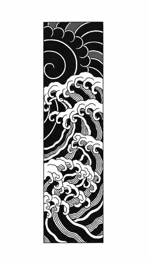 Japanese Negative Space Tattoo, Japanese Tattoos Black And White, Japanese Tattoo Art Waves, Japanese Line Work Tattoo, Japanese Tattoo Inspiration, Waves Tattoo Japanese, Quantum Illustration, Rectangle Tattoo Ideas, Japan Wave Tattoo