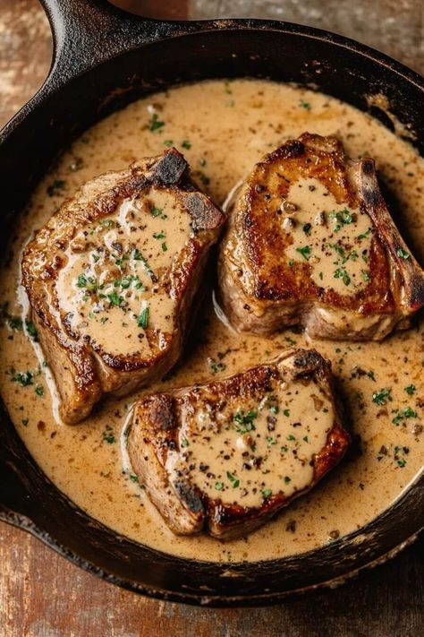 Smothered Pork Chops 9 Cast Iron Pork Chop Recipes, Baked Thick Pork Chops, Crockpot Smothered Pork Chops, Slow Cooked Pork Chops, Cast Iron Pork Chops, Drunken Pork Chops, Onion Soup Chicken, Pork Shoulder Steak Recipes, Soup Chicken Broth