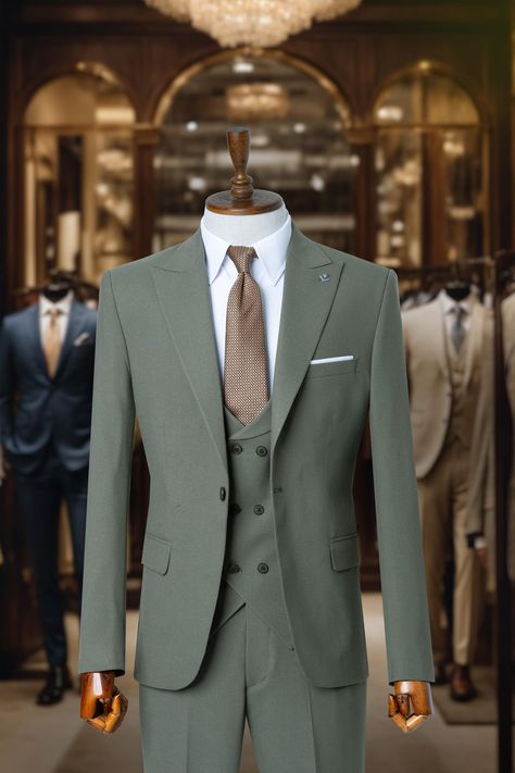 Green 3 Piece Suit, Unique Mens Wedding Suits, Suits Green, Wedding Suit For Men, 3 Piece Suit Wedding, Party Wear Suits, Mens Wedding Suits, Dress Man, Slim Fit Suit Men