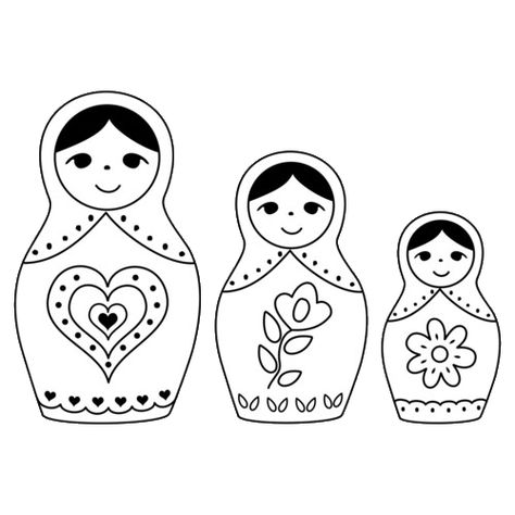 Nesting Dolls Drawing, Matryoshka Doll Art, Doll Coloring Pages, Folk Illustration, Doll Drawing, Babushka Dolls, Christmas Embroidery Patterns, Fairytale Illustration, Doodle Coloring