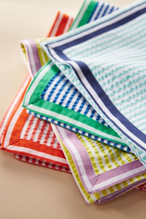 Finley Seersucker Napkins, Set of 4 | AnthroLiving Placemat Photography, Cloth Napkin Folding, Colorful Table Setting, Holiday Prep, Anthropologie Uk, Thanksgiving Tablescapes, Entertaining Essentials, Cloth Napkin, Kitchen Collection