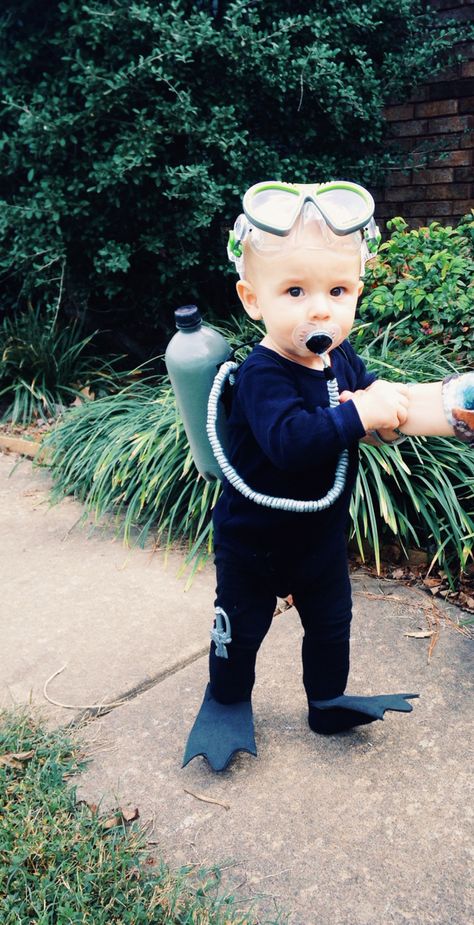 Scuba Diver Jack! -- Halloween Scuba Diver Family Costume, Toddler Scuba Diver Costume, Finding Nemo Family Halloween Costumes, Baby Scuba Diver Costume, Scuba Costume, Nicu Halloween, Scuba Diver Costume, Turtle Costume, Octopus Costume