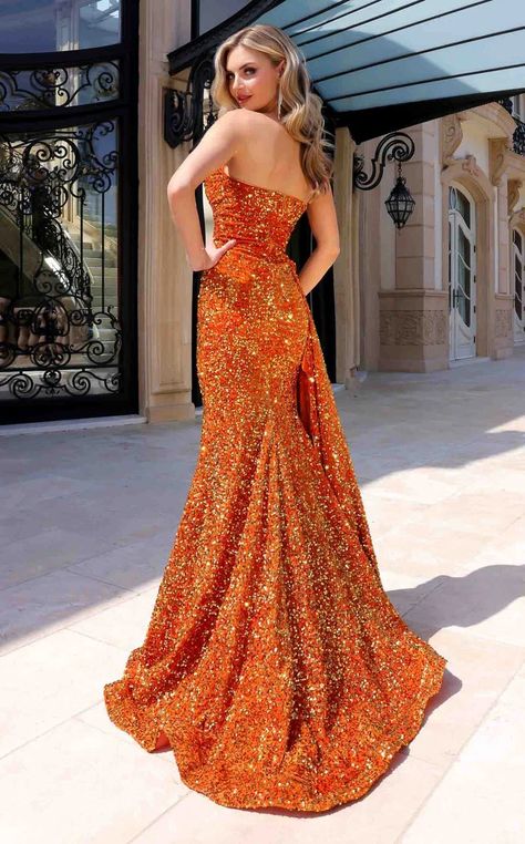 Jessica Angel 2396 Dress | NewYorkDress.com Gown With Gloves, Sequence Fabric, Designer Prom Dress, Sequined Fabric, Sequined Gown, Sequin Evening Gowns, Bridal Jumpsuit, Sequin Prom Dress, Terani Couture