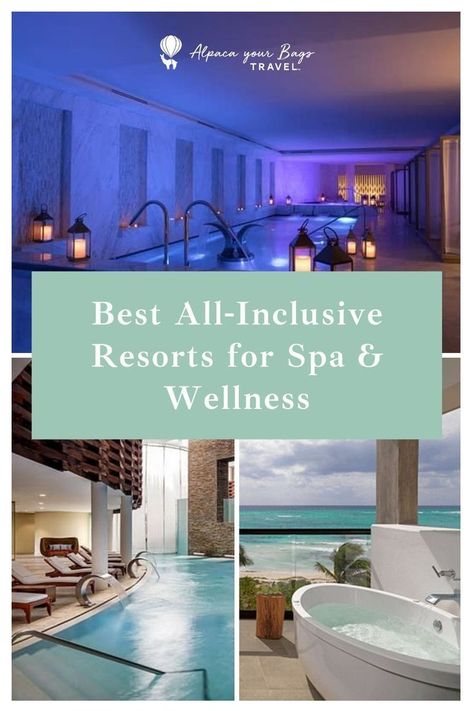 Looking for a relaxing getaway vacation resort for the weekend? Here are some of the best all-inclusive resorts for spa and wellness travel. From serene spas to group yoga, these all-inclusive spa and wellness resorts got you covered! Alpaca Your Bags Travel is an award-winning travel agency that specializes in Caribbean and Mexico destination weddings, honeymoons, group trips, and incentive trips. Spa Weekend Getaway, Resorts Usa, Top All Inclusive Resorts, Spa Getaways, Spa Weekend, Spa Trip, Spa And Wellness, Group Yoga, Best All Inclusive Resorts