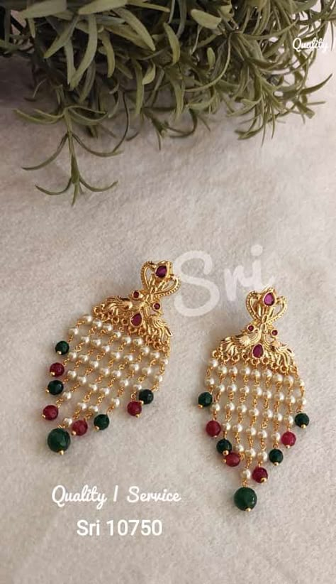 2grams Gold Earrings, Black Beads Ear Rings Gold, 5 Grams Gold Earrings, Pearl Ear Rings, Latest Gold Earrings Designs, Ruby Necklace Designs, Latest Earrings Design, Gold Earrings For Kids, Pearl Earrings Designs