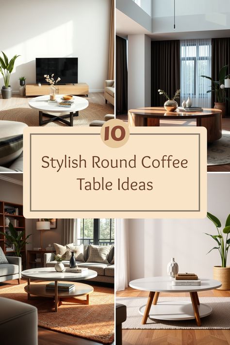 Explore 10 stylish round coffee table ideas with a focus on nature-inspired and functional designs. This pin displays 4 engaging images showcasing unique coffee tables that enhance living spaces. Small Coffee Table Aesthetic, How To Stage A Round Coffee Table, How To Style A Round Coffee Table, Round Coffee Table Styling Ideas, Round Coffee Table Ideas, Round Coffee Table Styling, Coffee Table Inspiration, Round Coffee Tables, Coffee Table Ideas