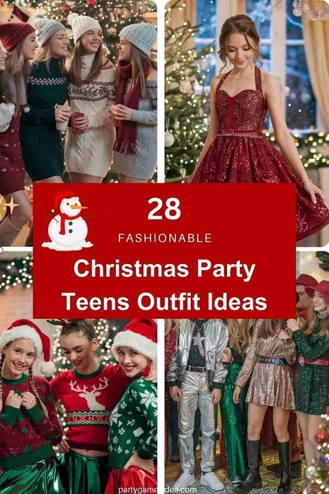 Christmas Party Teens, Christmas Dress For Teens, Holiday Outfits For Teens, Cute Christmas Party Outfits, Outfit Ideas For Teens, Teen Christmas Party, Christmas Party Outfit Ideas, Christmas Party Fashion, Winter Party Outfit