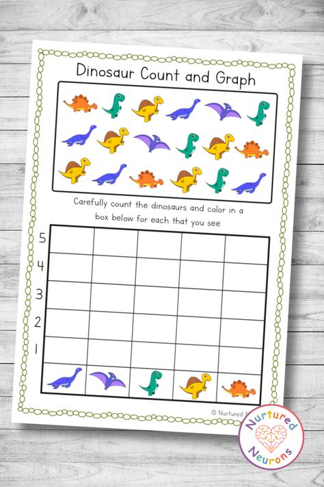 Embark on a prehistoric math adventure with our new Dinosaur Count & Graph worksheet! This early math worksheet is perfect for number recognition, counting, and introducing graphing. Grab it at Nurtured Neurons for a roaringly good time! #MathWorksheets #EarlyMath #Dinosaurs #DinosaurLearning #DinosaurMath #KindergartenMath #KindergartenWorksheets Graph Worksheet, Data Handling, Printable Kindergarten, Childs Play, Kindergarten Math Activities, Math Activity, Early Math, Number Recognition, Math Worksheet