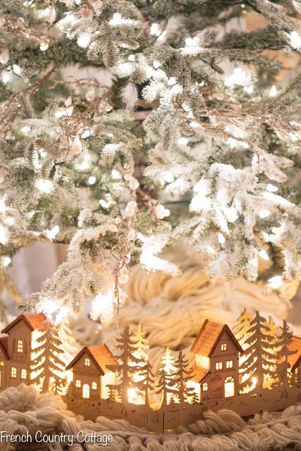 Under Christmas Tree, French Country Christmas, Cute Little Houses, Tree Collar, French Christmas, Cottage Christmas, Christmas Town, Christmas Fireplace, French Country Cottage