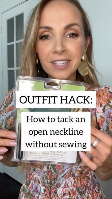 Fix A V Neck Too Low, How To Fix A Low Neckline, How To Tie A Dress With A Belt, Low Neckline Hacks, How To Fix A Low Neckline Dress, Low Cut Dress Hack, Low Plunge Dress, Low Neckline Dress, Low V Neck Dress