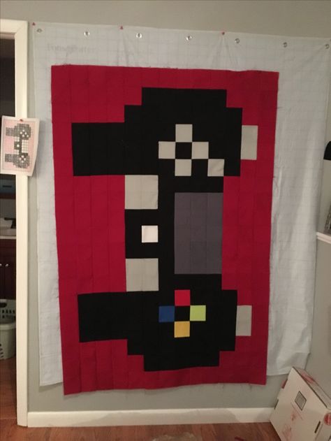 Video Game Quilt Pattern, Gamer Quilt Patterns, Gamer Quilt, Video Game Quilt, Mario Quilt, Pixel Quilt, Nerd Crafts, Quilting Videos, Flower Quilt