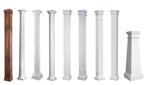 Porch Column Ideas, Porch Column Wraps, Fiberglass Columns, Column Ideas, Front Porch Columns, Porch Supports, Front Porch Railings, Cedar Posts, Square Columns