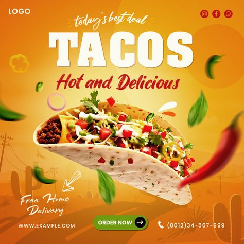 Creative and Delicious Beef Tacos Poster design template for restaurants and Promotions Coffee Flyer Design, Coffee Flyer, Beef Tacos, Tacos Beef, Logo Banners, Cityscape Photos, Marketing Design, Custom Branding, Custom Illustration