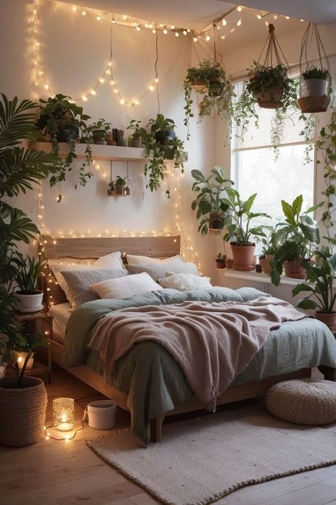 Plant Themed Bedroom Aesthetic, Room Vibes, Plant Room, Room With Plants, Bedroom Aesthetic, Bedroom Themes, Bedroom Ideas, Bedroom, Plants