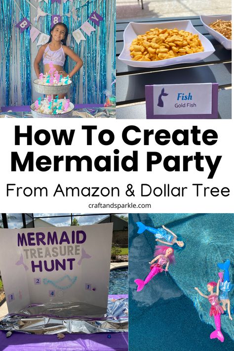 This is how you can throw an epic outdoor mermaid birthday party by the pool. These ideas include easy party decorations, fun water themed activities, delicious party food, and the perfect mermaid themed outfits. Mermaid Birthday Party Pool Decor, Mermaid Theme Birthday Activities, Outdoor Mermaid Party Games, Mermaid Party Activity Ideas, Dollar Store Mermaid Party, Easy Mermaid Party Decorations, Easy Mermaid Birthday Party Ideas, Mermaid Birthday Party On A Budget, Mermaid Outdoor Birthday Party