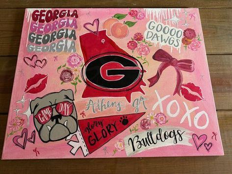 $199,00 Uga Painting Canvases, Disco Ball Flowers, Preppy Canvas Paintings, College Painting Canvases, Dorm Canvas Art, Dorm Canvas, College Canvas Art, College Dorm Art, College Canvas