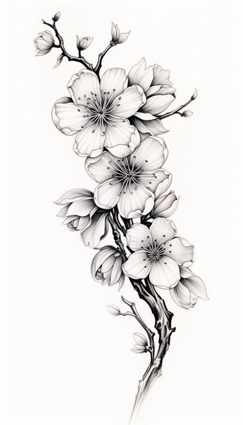 Manga Flowers, Blossom Tattoo Design, Cherry Blossom Tattoo Design, Tattoo Wallpaper, Japanese Flower Tattoo, Flower Tattoo Drawings, Draw Flowers, Design Black And White, Floral Tattoo Sleeve