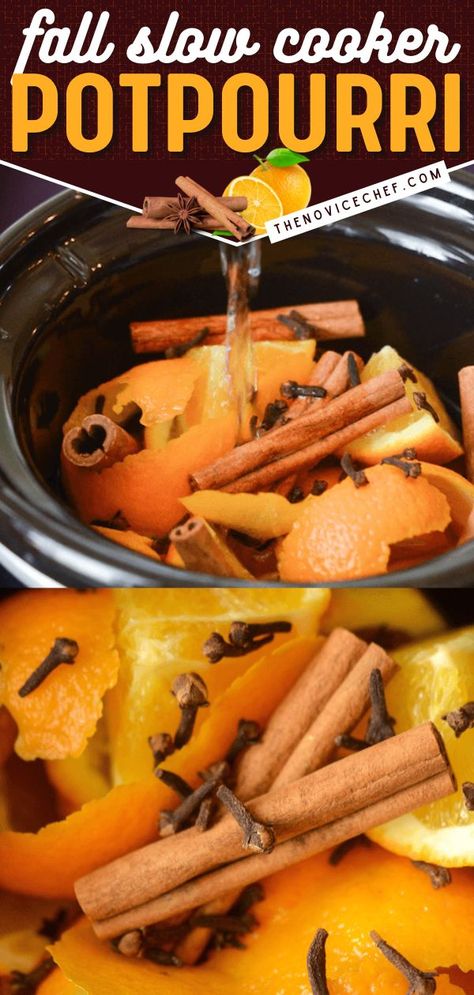 Fall (Cinnamon Orange) Slow Cooker Potpourri, creative thanksgiving recipes Thanksgiving Smell On Stove, Cinnamon And Orange Peel House Smells, Homemade Popperie, Fall Boiling Pot, Crockpot Popourie, Orange Peel Potpourri, Crockpot Poupori, Cinnamon Potpourri Stove, Simmer Pot Recipes Fall Stove