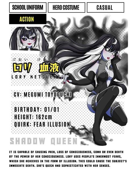 My Hero Academia Mha Character Design Oc, Villain Oc Female, Bnha Oc Hero Costume Ideas, Shadow Queen, My Hero Academia Costume, Oc Bnha, My Hero Academia Eraserhead, Y2k Posters, Villain Costumes