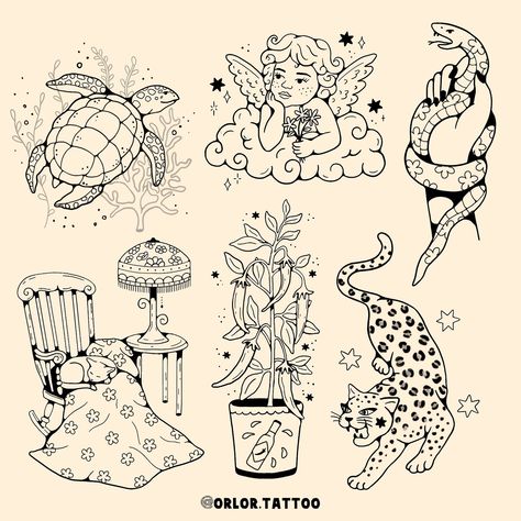 🌟new flash!🌟 🐢 👼 🐍 🐈 🌶️ 🐆 all available handpoked in black ink or colour ink. swipe along for colour ideas and without shading too I drew these up designed to be tattooed at a bigger scale. really want start tattooing bigger and more detailed pieces! I’m happy to adapt these designs for you too, just ask :) for example I can do the turtle without the seaweed, change the pattern on the snake or cats blanket, do the cherub without the cloud etc.. message me or fill out my booking form to boo... Light Blue Tattoo, Cloud Tattoo, Blue Tattoo, Yellow Moon, Tattoo Flash Sheet, Stick N Poke, Flash Sheet, Cat Blanket, Hand Poke