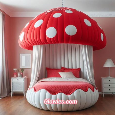 Bedroom Ideas Mushroom, Bedroom Inspirations Mushroom, Mushroom Bed, Toadstool Bedroom, Mushroom Bed Canopy, Mushroom Beds, Mushroom Bedroom, Monique Lula, Mushroom Paint