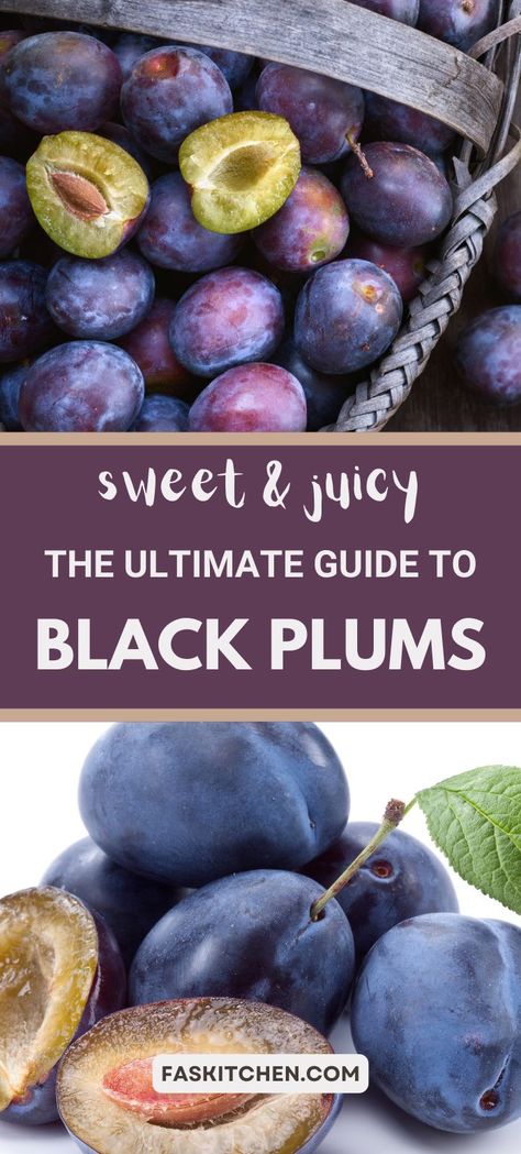 A Pinterest pin featuring juicy black plums with text about their benefits, storage tips, uses, and FAQs. Perfect for anyone curious about this delicious fruit and how to make the most of it. #BlackPlums #FruitGuide #HealthyLiving Plum Benefits, Black Plums, Plum Recipes, Fruit Love, Storing Fruit, Root Veggies, Fruit Leather, Fruit Benefits, Black Plum