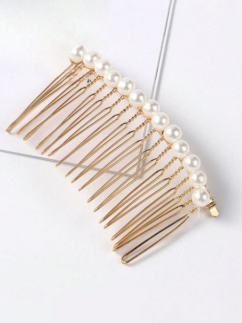 2 Pieces Of Mixed Hair Alloy Women's Artificial Pearl Hairpin Comb Hydrodrill Side Comb Elegant Hair Accessories, Wedding Daily UseI discovered amazing products on SHEIN.com, come check them out! French Hair Comb, Pearl Hairpin, Side Comb, Hair Accessories Wedding, Mixed Hair, Pearl Hair Pins, Elegant Hair, French Hair, Accessories Wedding