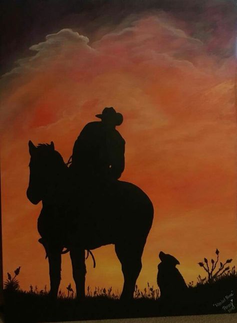 Cowboy Sillouette Painting, Western Canvas Painting Ideas, Western Art Ideas, Country Paintings Easy, Duck Hunting Painting, Easy Western Paintings, Country Painting Ideas, Western Painting Ideas Easy, Western Painting Ideas