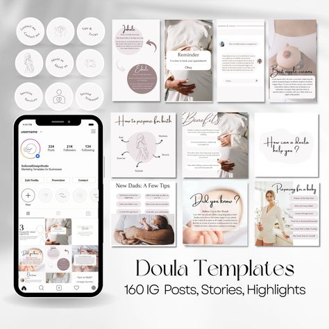 Get your Doula business noticed with our Doula Template Bundle! Elevate your Instagram marketing with these professional social media templates. #doulabusiness #doulatemplates #socialmediamarketing #instagrammarketing #doulalife Doula Social Media Content, Doula Instagram Posts, Doula Marketing, Midwife Birth, Facebook Bio, Doula Business, Business Social Media, Cover Templates, More Clients