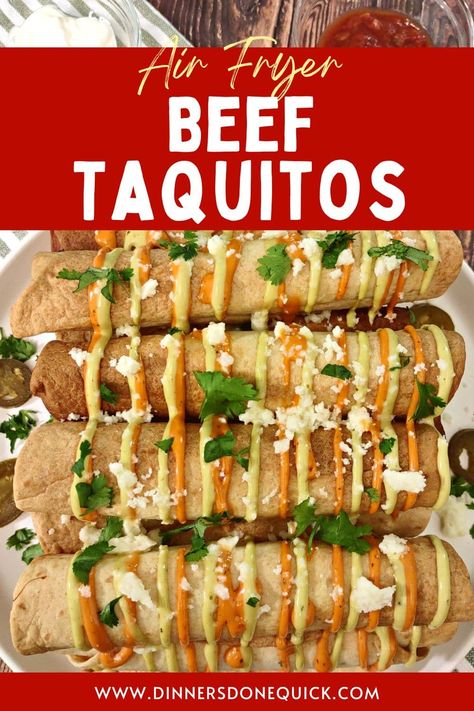 Indulge in the crispy goodness of these homemade beef taquitos made in the air fryer. Quick, easy, and perfect for any occasion! Try them out today. #dinnersdonequick #taquitos #beeftaquitos #taquitosrecipe #taquitosinairfryer #taquitosintheairfryer #taquitosgroundbeef #taquitosrecipebeef #beef #taquitos #airfryer #quickrecipes #dinnerideas #easyairfryerrecipes #airfryerrecipes #mexicanrecipes Air Fryer Taquitos Beef, Ground Beef Taquitos Air Fryer, Taquitos Air Fryer, Ground Beef Taquitos, Homemade Taquitos, Beef Taquitos, Taquitos Beef, Taquitos Recipe, School Dinners