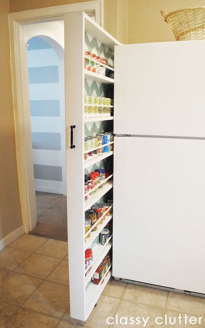 diy hidden storage canned food storage cabinet, storage ideas, urban living, woodworking projects, Pulls out for easy access to canned goods etc Organiser Cucina, Food Storage Cabinet, Apartment Needs, Canned Food Storage, Small Kitchens, Farmhouse Sink, Spice Rack, Industrial Chic, Hidden Storage