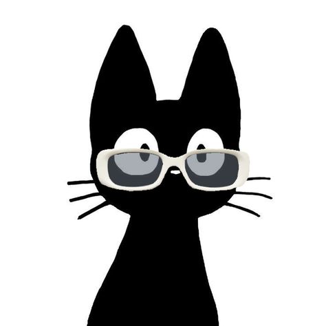 Black cat with glasses pfp funny Black Cat Cartoon Pfp, Pfp With Glasses On, Glasses Pfp Cartoon, Cute Black Cat Pfp, Cat With Glasses Pfp, Girl With Glasses Pfp, Kiki Icons, Gmail Pfp, Black Cat With Glasses