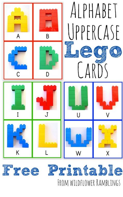 Free Uppercase Alphabet Lego Cards printable. Great way to incorporate letter recognition with a fun activity kids can do. | free home school deals Lego Cards, Lego Letters, Lego Activities, Abc Activities, Alphabet A, Preschool Literacy, Letter Activities, Lego Birthday, Alphabet Preschool