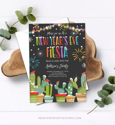 Editable New Years Eve Fiesta Invitation Cactus Mexican New Years Eve Invite Holiday Party New Year's Download Printable Corjl Template 0273 Fiesta Invite, Xmas Party Invitations, Christmas Fiesta, Barnyard Party, Mexican Holiday, First Birthday Banners, Girl 2nd Birthday, Navidad Christmas, Christmas Invitations