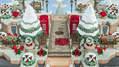 Acnh Christmas Entrance, Acnh December, Christmas Neighborhood, Christmas Acnh, Neighborhood Entrance, Acnh Entrance, Acnh Winter, Acnh Christmas, Brick Path