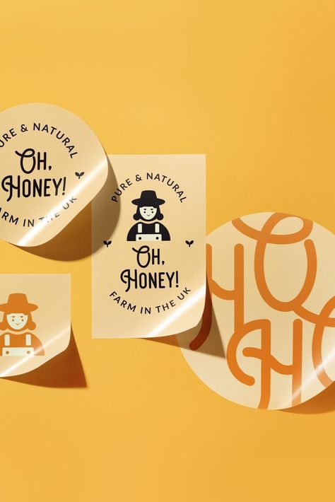 Fitness Packaging Design, Brand Sticker Ideas, Kindness Graphic Design, Sweet Branding Design, Sticker Product Design, Branding Food Design, Package Sticker Design, Branding Inspo Graphic Design, Honey Graphic Design