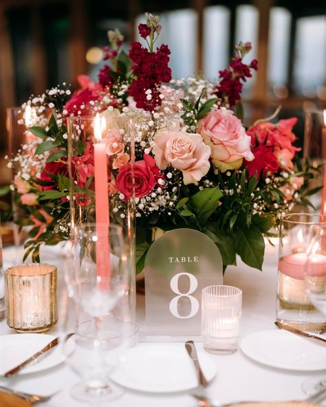 Shades of pink with a warm glow for J+V’s reception tablescapes. Absolutely GORGEOUS. You know by now, we love a pop of color 🩷 Pink Jewel Tone Wedding, Fuschia Wedding Theme, Red And Pink Wedding Theme Color Schemes, Berry Pink Wedding, Pink Reception, Pink And Champagne Wedding, Dark Pink Wedding, Rose Themed Wedding, Warm Wedding Colors