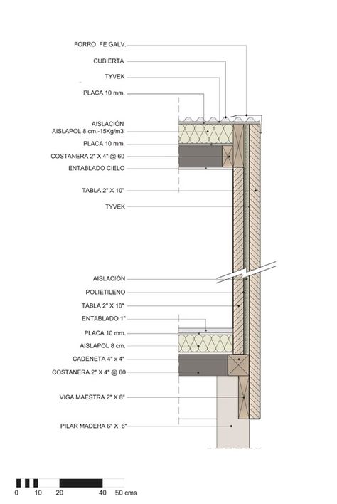 21 Detailed Construction Sections for Wood Structures | ArchDaily Facade Pattern Architecture, Contemporary Architecture House, Construction Details Architecture, Wooden Cladding, Architecture Design Process, Wood Facade, Wooden Facade, Timber Architecture, Concrete Architecture