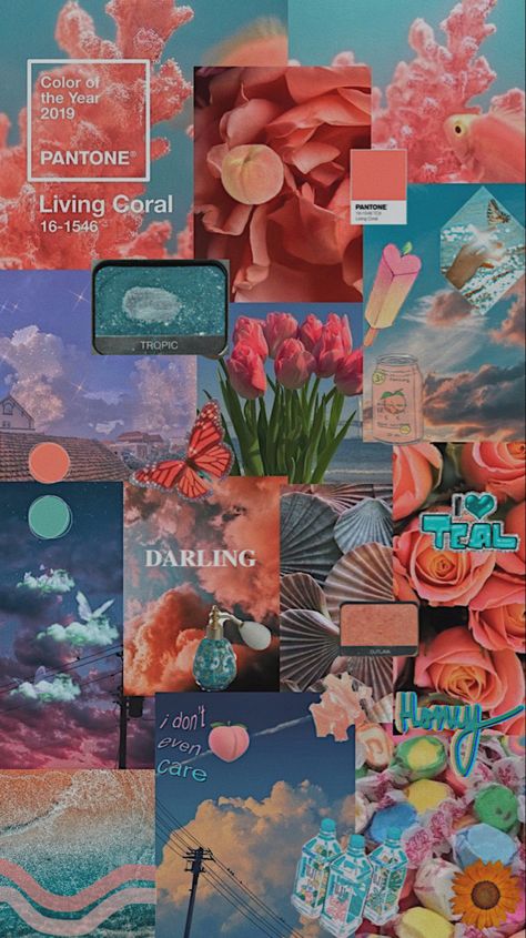 Coral Astethic Wallpaper, Bright Color Wallpaper Iphone Aesthetic, Coral Asthetic Picture, Peach And Teal Aesthetic Wallpaper, Coral And Teal Aesthetic, Teal Preppy Wallpaper, Iphone Wallpaper With Dock, Perpul Wallpaper, Coral Aesthetic Wallpaper