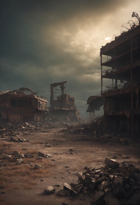 Post Apocalyptic Cityscape, Post Apocalyptic Wasteland, Nuclear Wasteland Aesthetic, Dystopian Town, Post Apocalyptic Background, Post Apocalyptic Town, Wasteland Aesthetic, Dystopian Landscape, Writing Inspiration Pictures