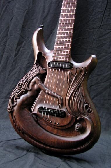 Carved Walnut Guitar Features Mermaid Motif | Woodworking Network Pickguard Art, Instruments Art, Electric Guitar Design, Guitar Acoustic, Unique Guitars, Cool Electric Guitars, Musical Art, Beautiful Guitars, Guitar Art