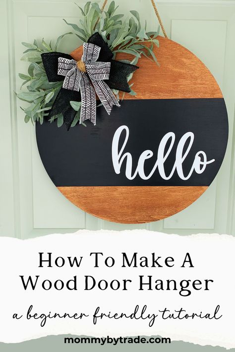 Do DIY Wood Door Hangers seem intimidating? Well not anymore! I have a detailed, beginner friendly tutorial that walks you through each step with tips and images. You can make a Boho Farmhouse Wood Door Hanger like mine, or easily customize it to fit your own personal style! #diydoorhanger #beginnerfriendlydoorhanger #frontdoorsign #farmhousedoorhanger #bohodoorhanger #doorhangerhowto #wooddoorhangerideas #wooddoorhangersdiy #diydecor #diywreath  #doorhangerwithcricut #hellodoorhanger #hellosign Diy Wood Door Hanger, Farmhouse Wood Door, Diy Wood Door, Door Hanger Tutorial, Diy Studio, Wood Door Hanger, Door Hangers Diy, Easy Wreaths, Diy Boho Decor