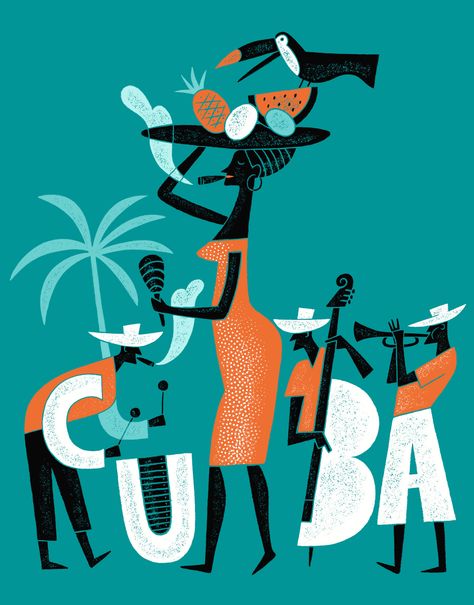 Illustration by Jean-Manuel Duvivier Cuban Graphic Design, Latin Illustration, Cuban Design, Cuba Art, Vintage Cuba, Cuban Art, Music Illustration, School Of Visual Arts, Cuba Travel