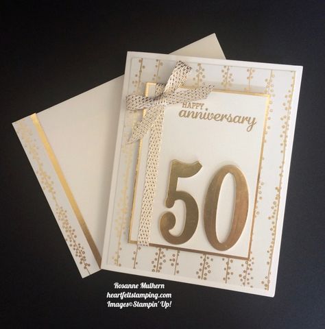 50th Anniversary Card, Golden Anniversary Cards, Golden Wedding Anniversary Card, 50th Anniversary Cards, Anniversary Cards Handmade, Mary Fish, Golden Wedding Anniversary, Large Numbers, Golden Anniversary