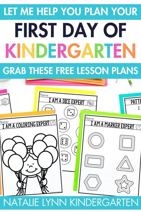 Let me help you plan a great first day of kindergarten with free first day of school lesson plans, first day of school tips, and the best resources for the first day in your kindergarten classroom. These kindergarten ideas and activities include how to start the day in your kindergarten classroom, morning bin ideas, circle time activities, how to teach routines and procedures in kindergarten, first day of kindergarten lesson plans, and end of the day activities for your first day of kindergarten First Day Of School Activity Kindergarten, Getting To Know You Kindergarten, First Week Activities Kindergarten, First Week Of School Ideas Kindergarten, Beginning Of School Kindergarten, 1st Day Of Kindergarten Activities, Kindergarten Beginning Of The Year Ideas, Beginning Of Kindergarten Activities, Kindergarten First Week Of School Ideas